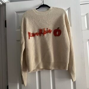 Cream Sweater with Red Apple Design